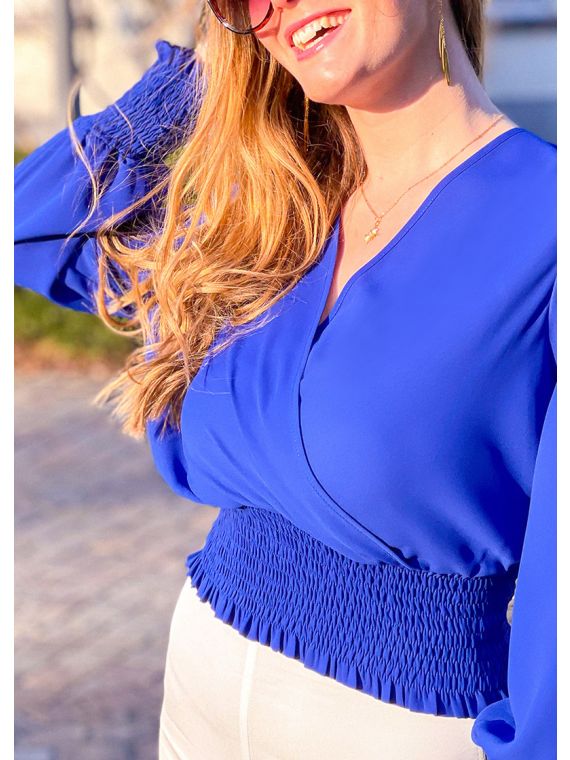 Merchandiser rand merk Hart bedekkende blouse - koningsblauw | Anne Sophie