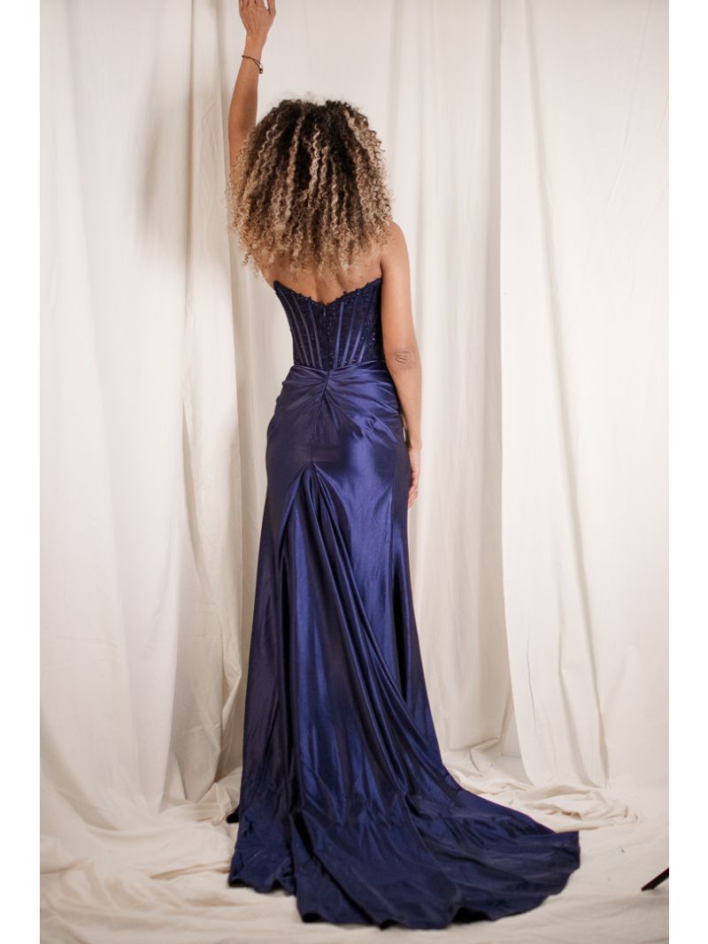 Lange bustier jurk - Marineblauw