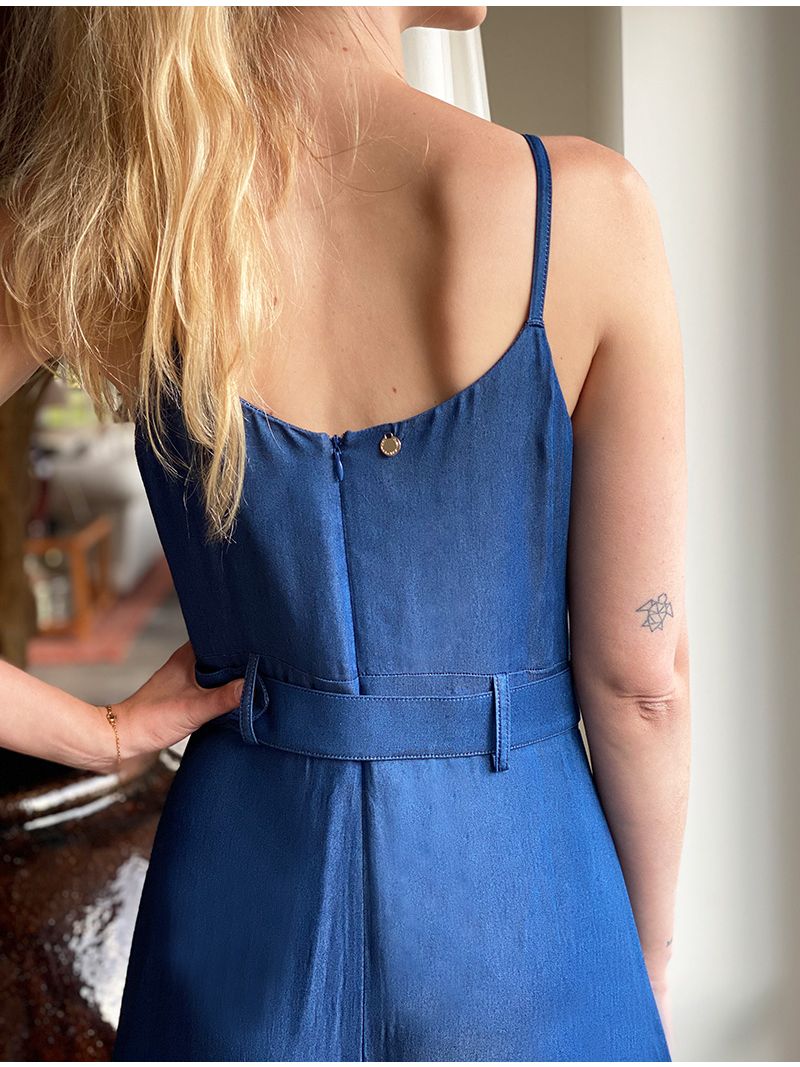 omhelzing Terminal misdrijf Maxi-jurk met dunne bandjes - Blauwe jeans | Anne Sophie