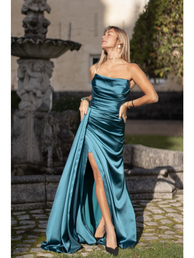 Longue robe avec fente - Turquoise