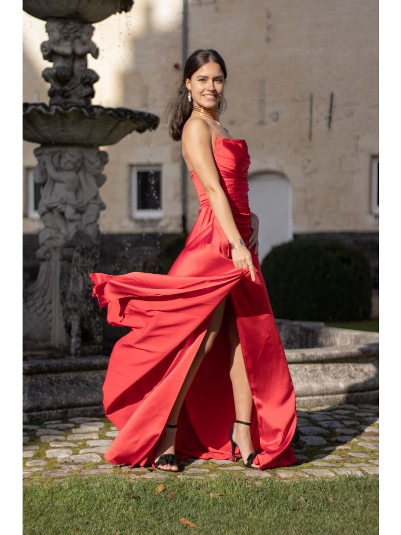 Lange jurk met split - Rood
