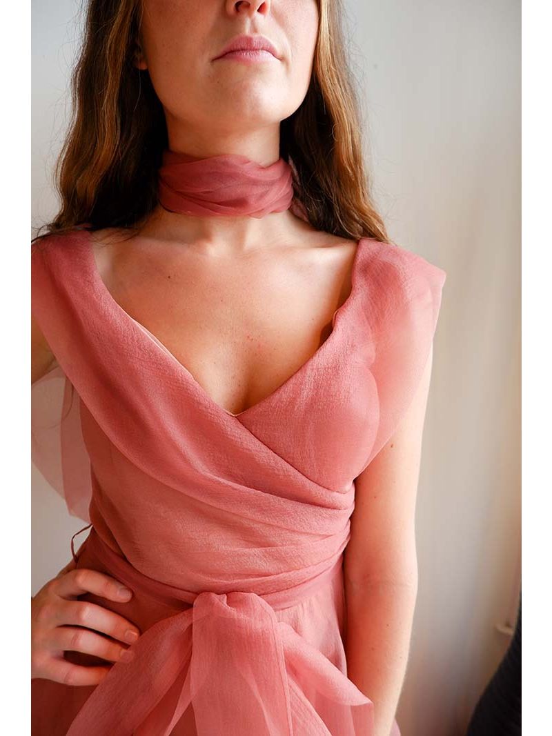 Robe longue en tulle avec noeud rose poudré - XmasShow
