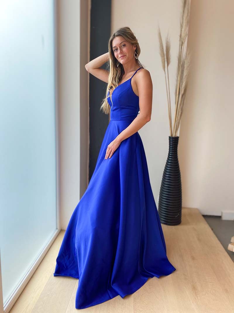 Sceptisch zuiger dauw Lange jurk met koordjes op de rug - Koningsblauw | Anne Sophie
