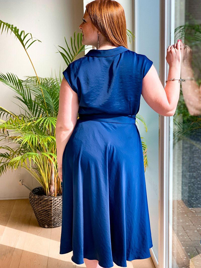 bon ontsnapping uit de gevangenis Zenuw Midi jurk met korte mouw en riem - Marine Blauw | Anne Sophie