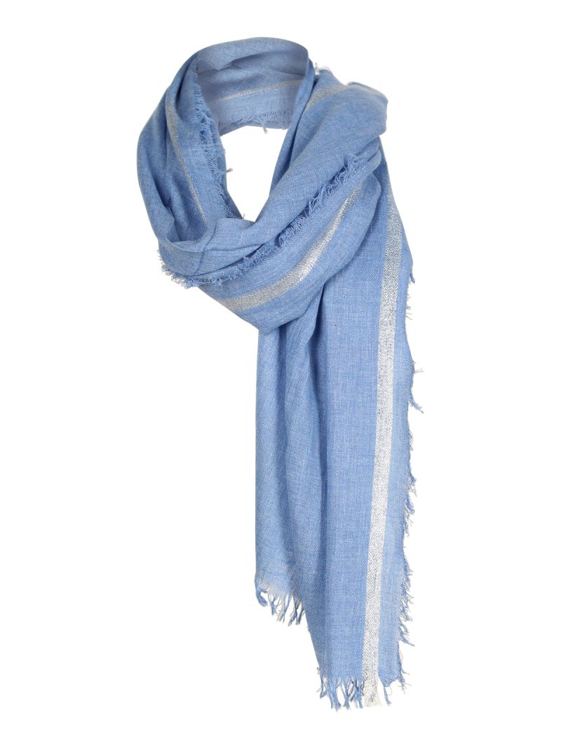 Overredend Verdampen opener Jeansblauwe sjaal in katoen met gerafelde boord en zilver strook | Anne  Sophie