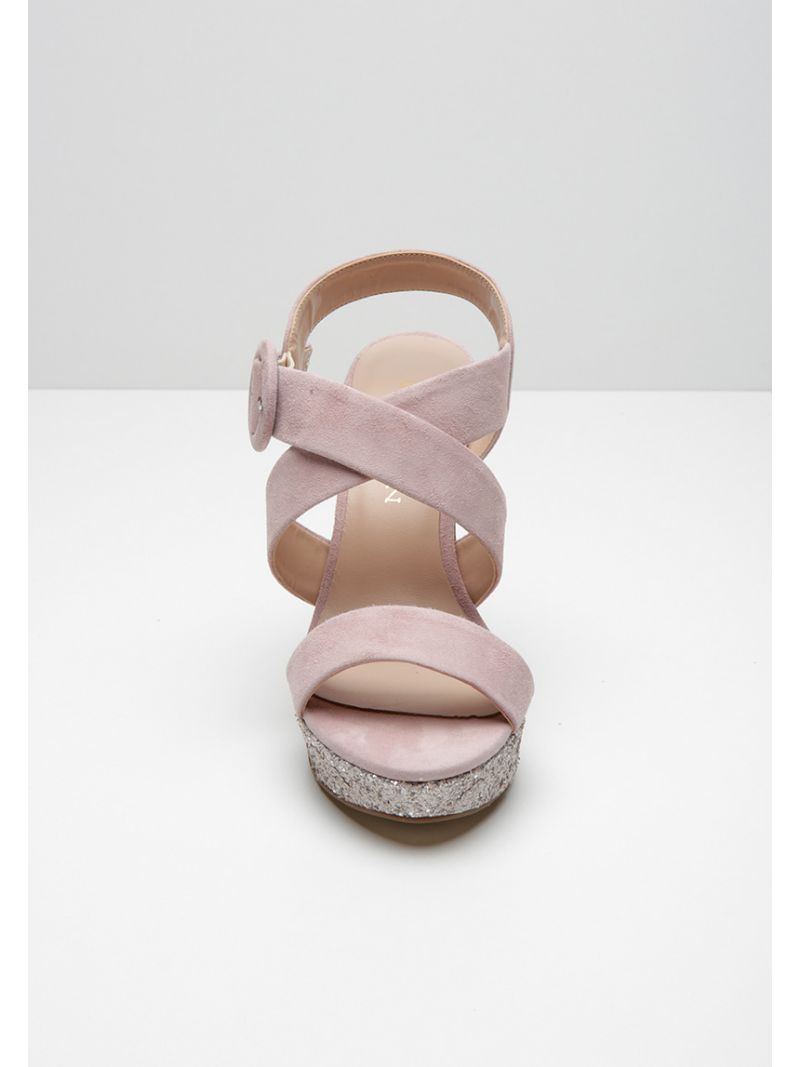 Sandales à talons à paillettes - rose pâle 