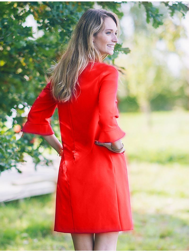 Productie paddestoel Partina City Robe mi-longue avec manches évasées - Rouge | Anne Sophie