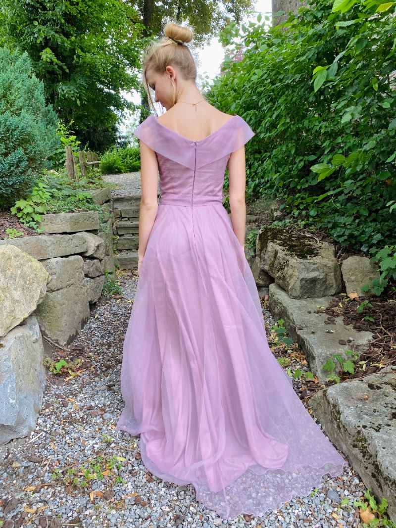 Lange tule jurk met strik - paars