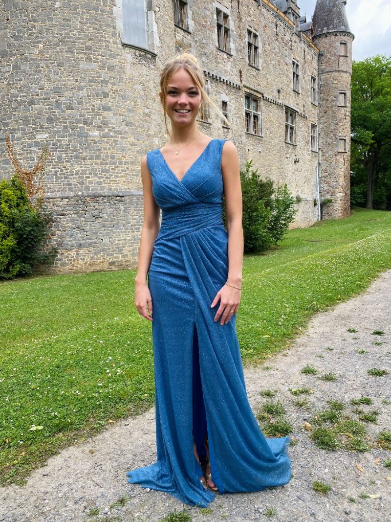 Pailleten laag uitgesneden gedrapeerde maxi jurk - blauw