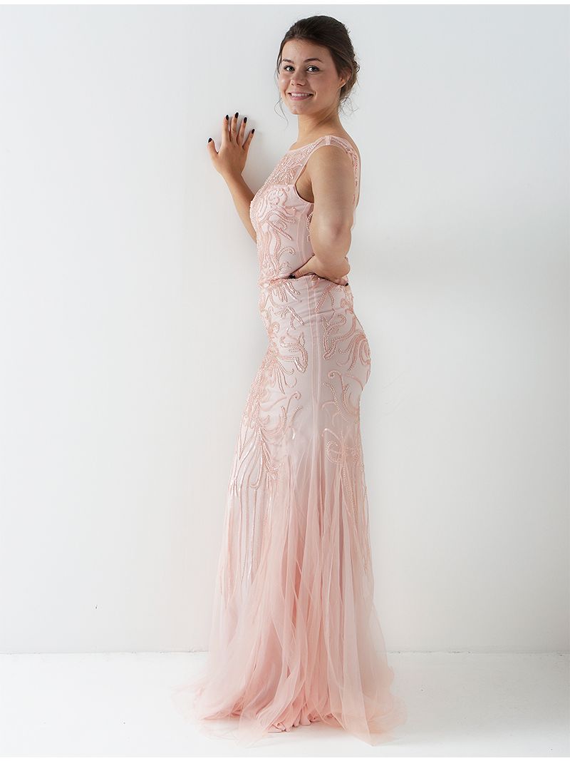 Goede Lange tule jurk met kralen - roze | Anne Sophie ZF-44