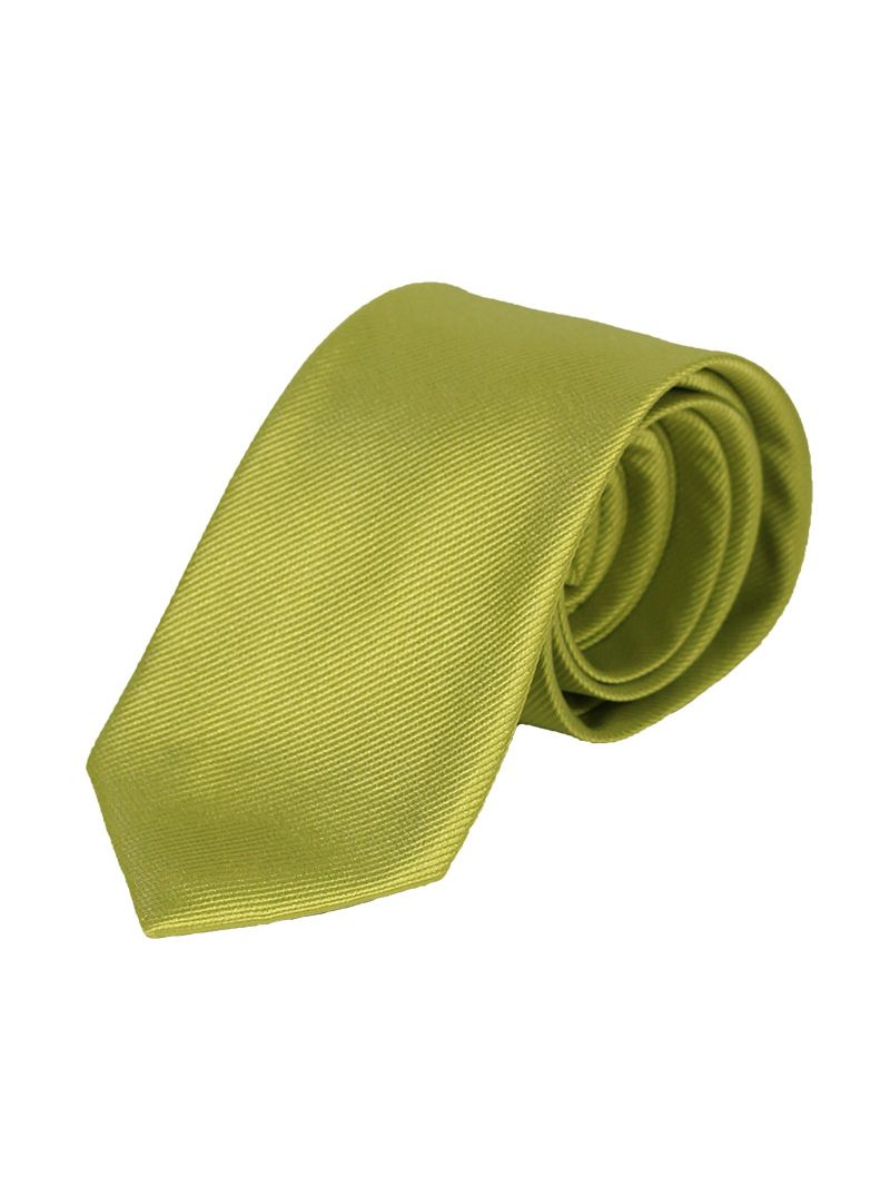 Cravate en soie striée vert anis